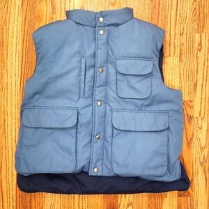 Vintage Mens Down Feather Vest Blue Size:XL   Full Zip Snap Fieldmaster